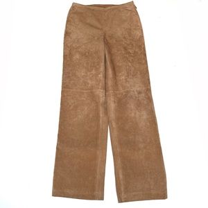 Tan Camel Genuine Suede Leather Straight Leg Pants 4
